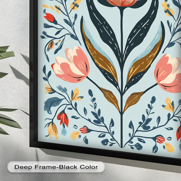 Folk-inspirierte Tulpenharmonie – Boho-Blumenölgemälde