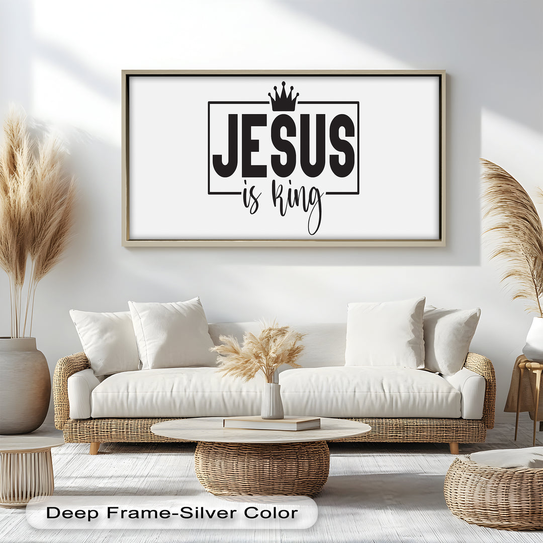 Majestic Christian Oil Painting – “Jesus Is King” Crown Typography Art