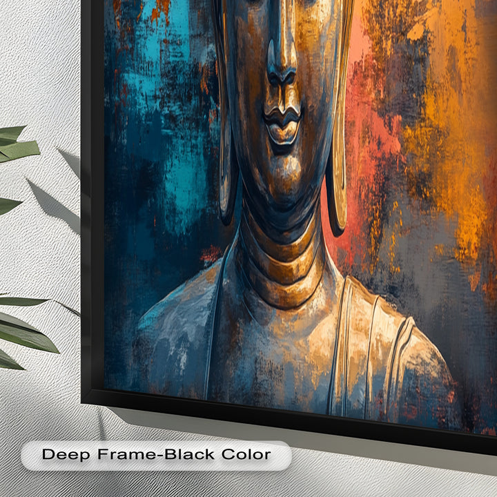 Vibrant Buddha Portrait Wall Art – Religious Oil Painting