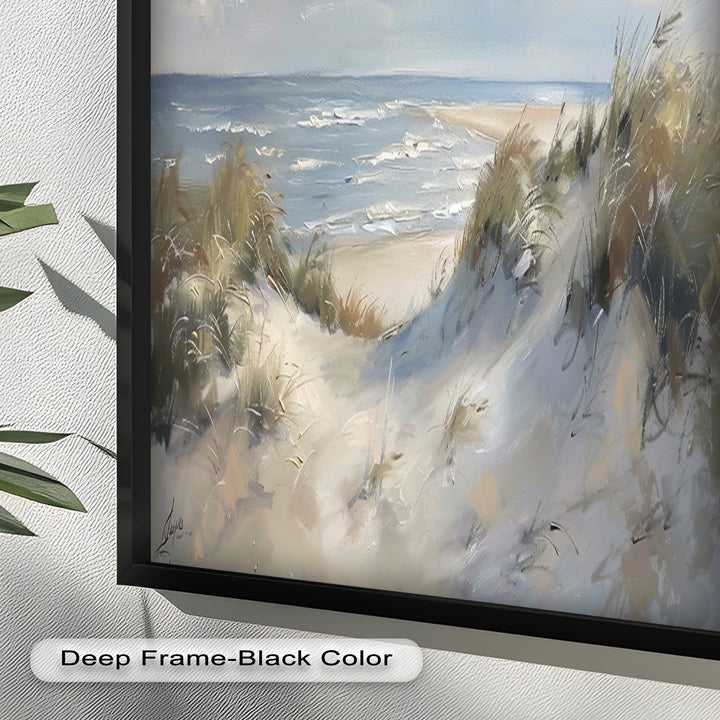White Sand Beach Sandy Path Landscape – Coastal Oil Painting