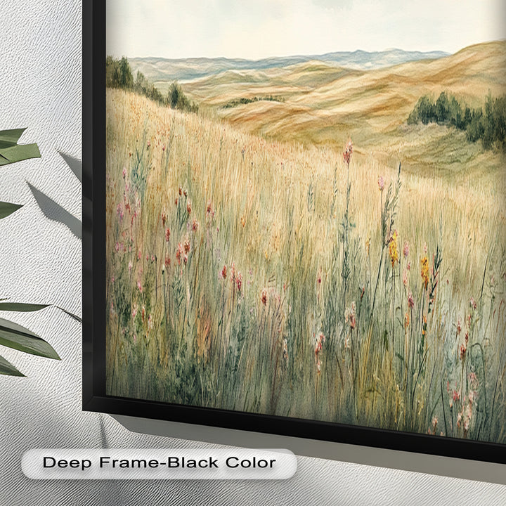 Soft Meadow Landscape Wall Art – Floral Oil Painting