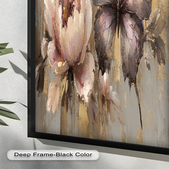 Elegant Butterfly and Peony – Pastel Floral Oil Painting