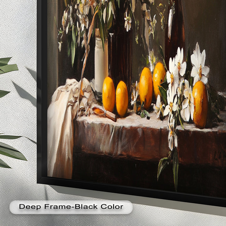 Orange & White Floral Still Life – Elegant Framed Oil Painting