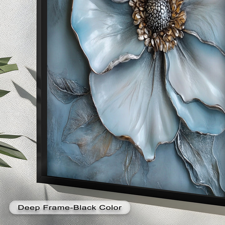 Blue Mist Bloom – Sculptural Petal Flower Oil Painting