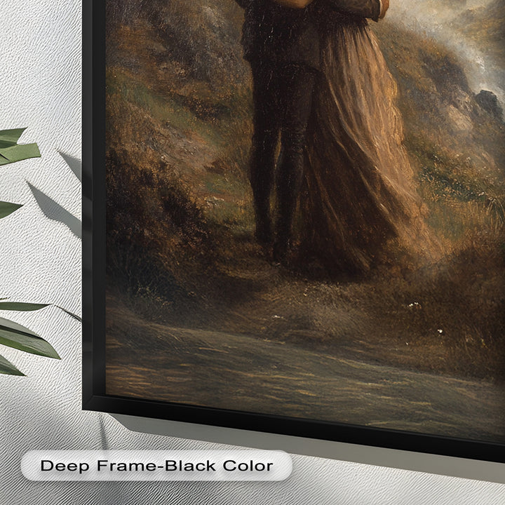 Embrace on the Cliffside – Oil Painting of Lovers in Nature