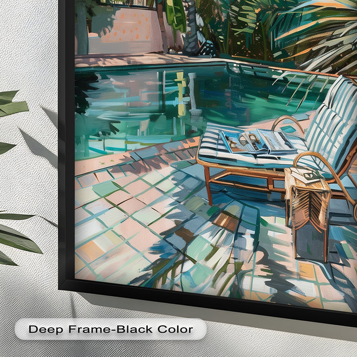Poolside Palm Tree Escape – Tropical Oil Painting