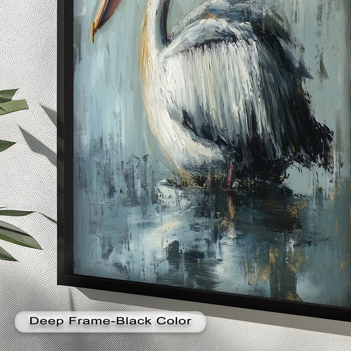 White Pelican Resting by the Water - Animal Oil Painting