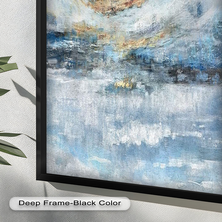 Abstrakte blaue gerahmte Kunst – Modernes expressionistisches Ölgemälde