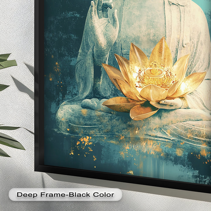 Buddha with Lotus Flower Wall Art – Religious Oil Painting