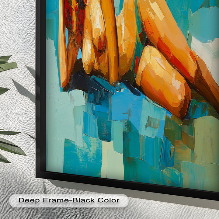 Tropical Repose – Reclining Woman with Ocean Tones Oil Painting