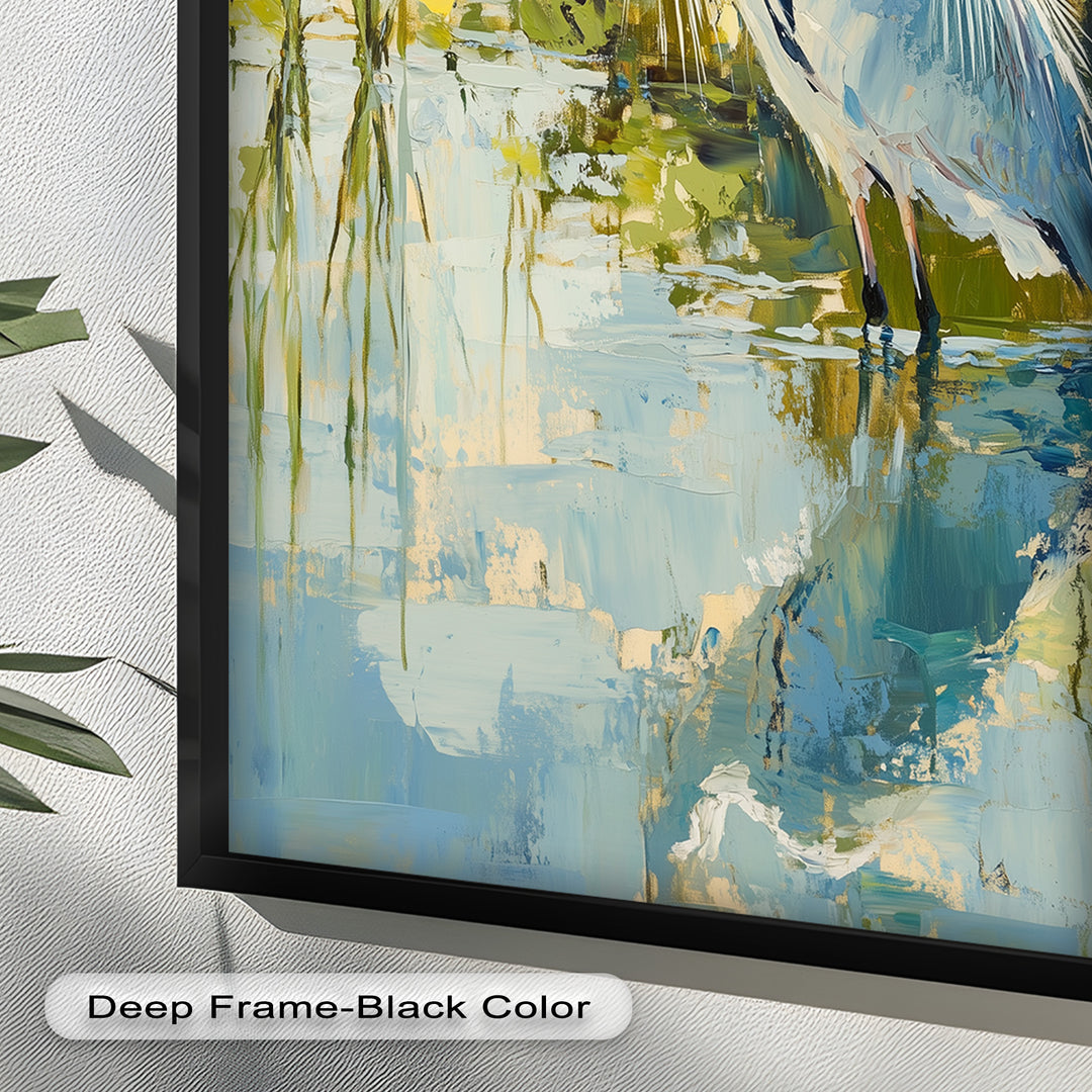 Reflections of Grace – Heron in Wetlands Oil Painting