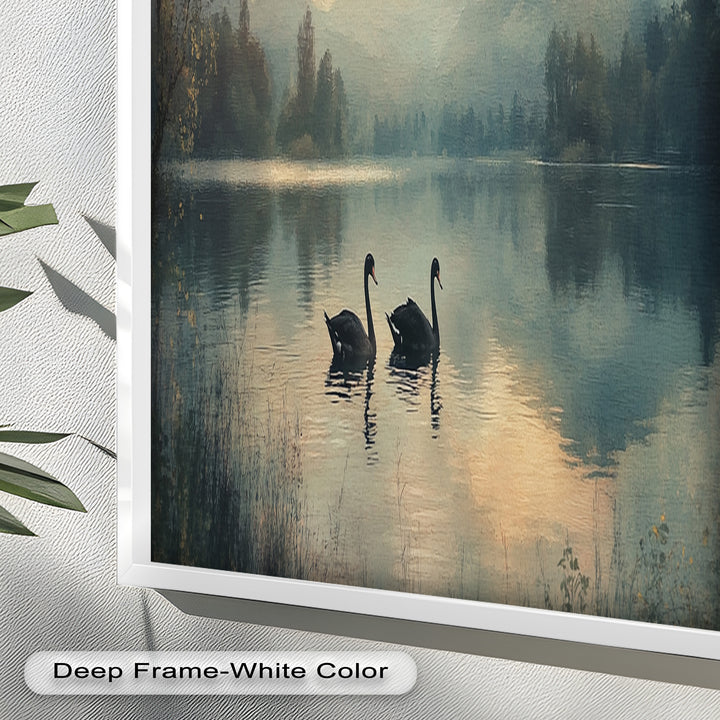 Black Swans on a Mountain Lake – Modern Oil Painting