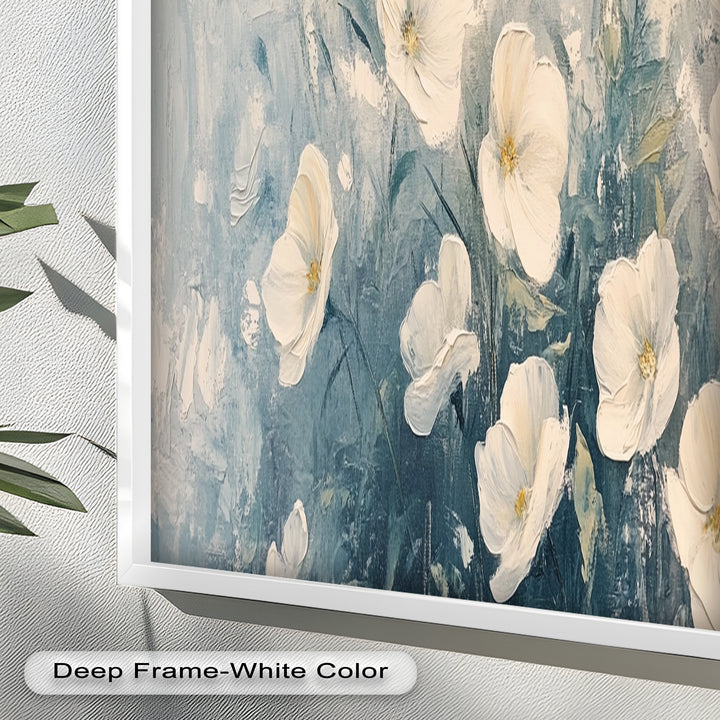 White Wildflower Art – Elegant Floral Oil Painting