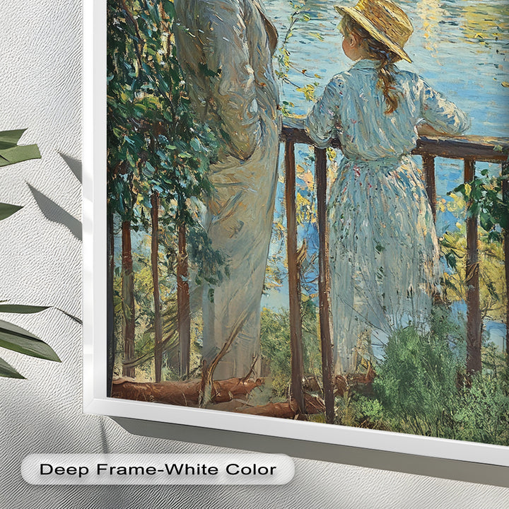 Father and Daughter by the Lake - Impressionist Oil Painting