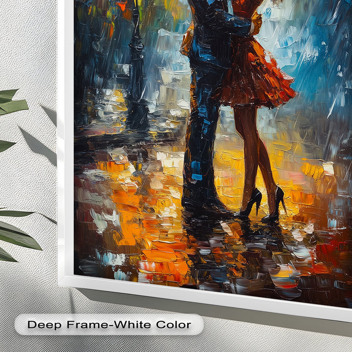 Evening Embrace – Romantic Rainy Street Scene Love Oil Painting