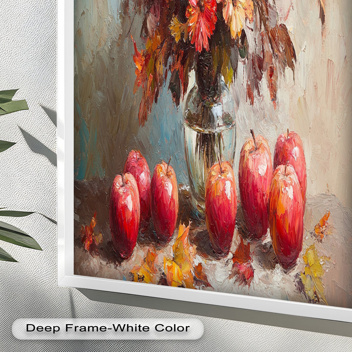Fall Apple & Floral Still Life – Framed Oil Painting