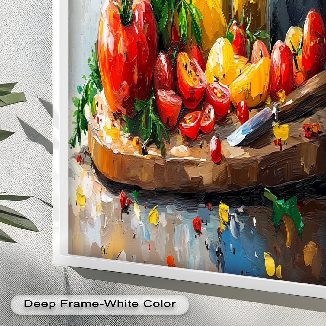 Tomato & Olive Oil Kitchen Art – Colorful Framed Oil Painting
