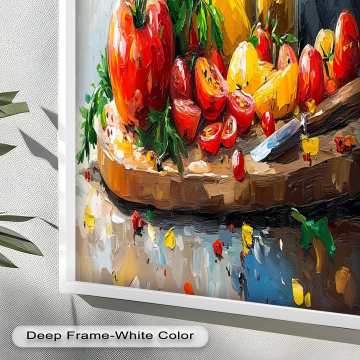 Tomato & Olive Oil Kitchen Art – Colorful Framed Oil Painting