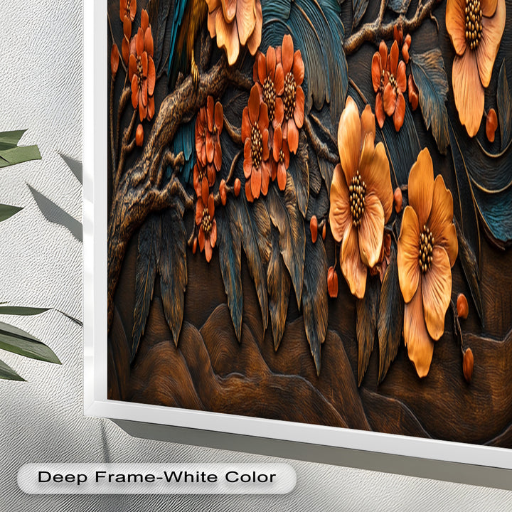 Flowers & Bird – Framed Oil Painting