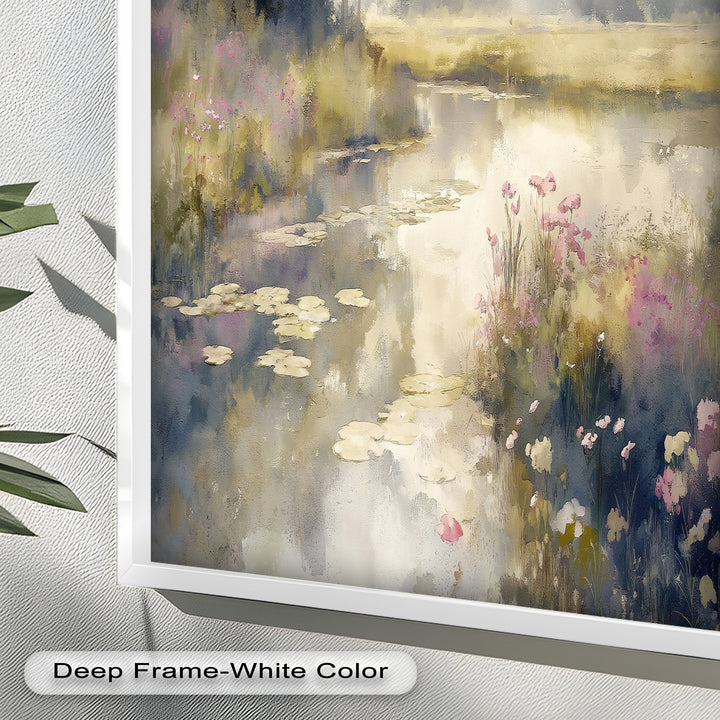 Soft Floral Riverside Wall Art – Romantic Nature Oil Painting