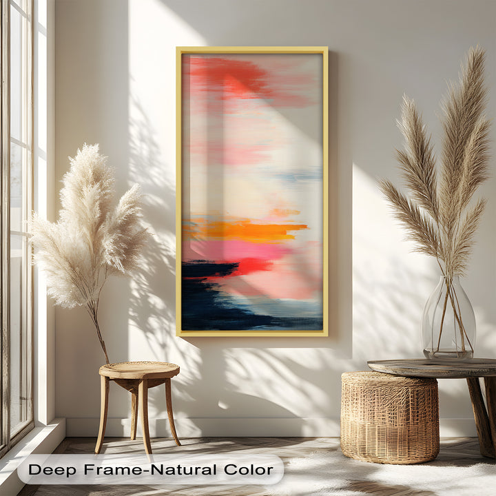 Blush Horizon – Abstraktes Ölgemälde mit Sonnenuntergangshimmel