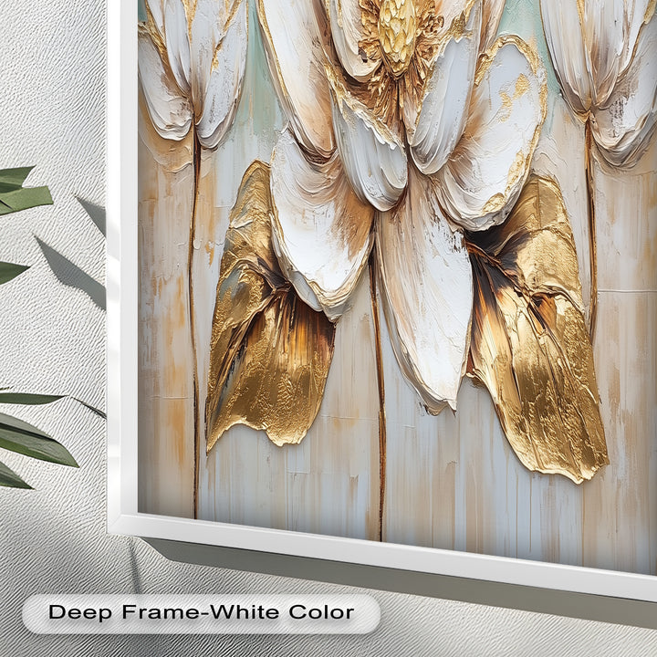 Golden Bloom Lotus – Floral Oil Painting