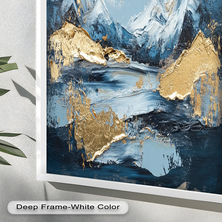 Arctic Peaks – Abstraktes Ölgemälde mit Bergmotiven in Blau und Gold