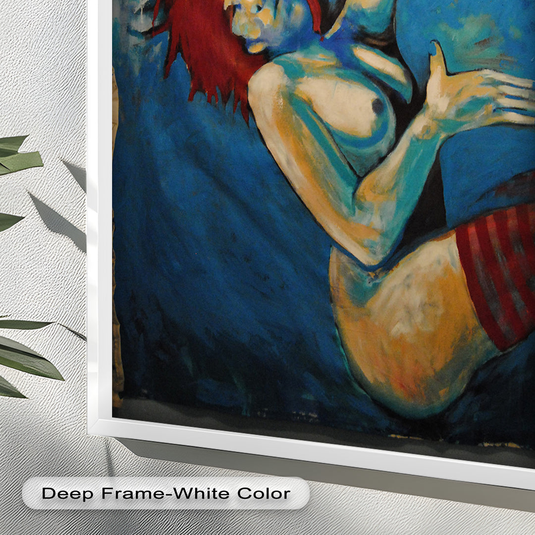 Descent in Blue – Expressionist Female Nude Picasso Oil Painting