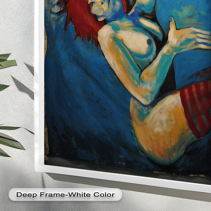 Descent in Blue – Expressionist Female Nude Picasso Oil Painting
