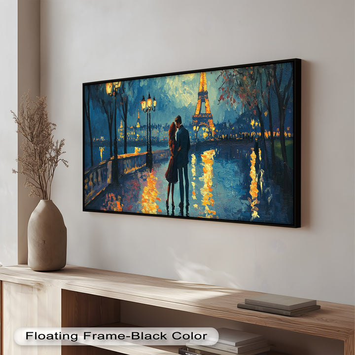 Eiffel Glow – Lovers Embrace by the Seine Love Oil Painting