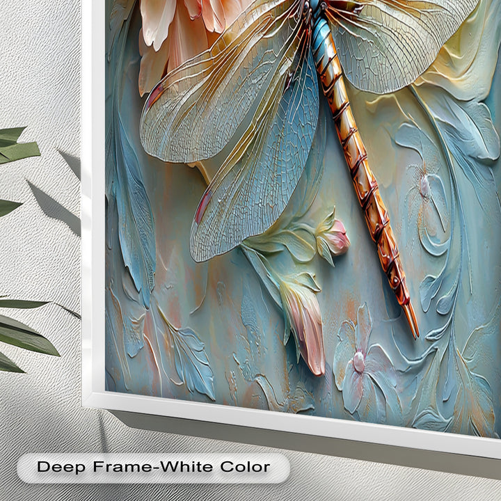 Floral Dragonfly Modern Art – Botanical Oil Painting
