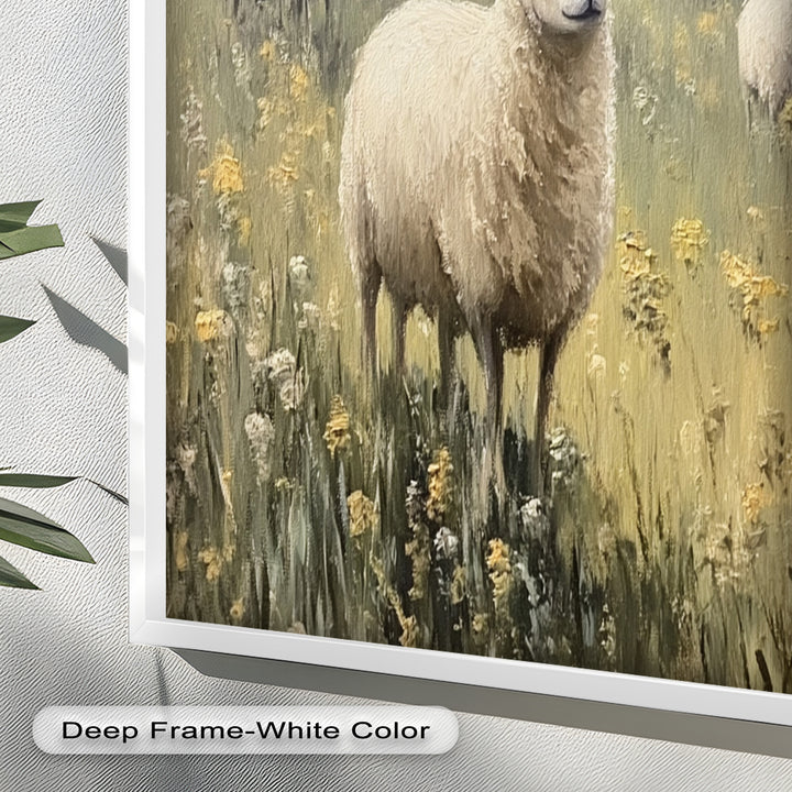 Sheep in Spring Meadow – Pastoral Oil Painting
