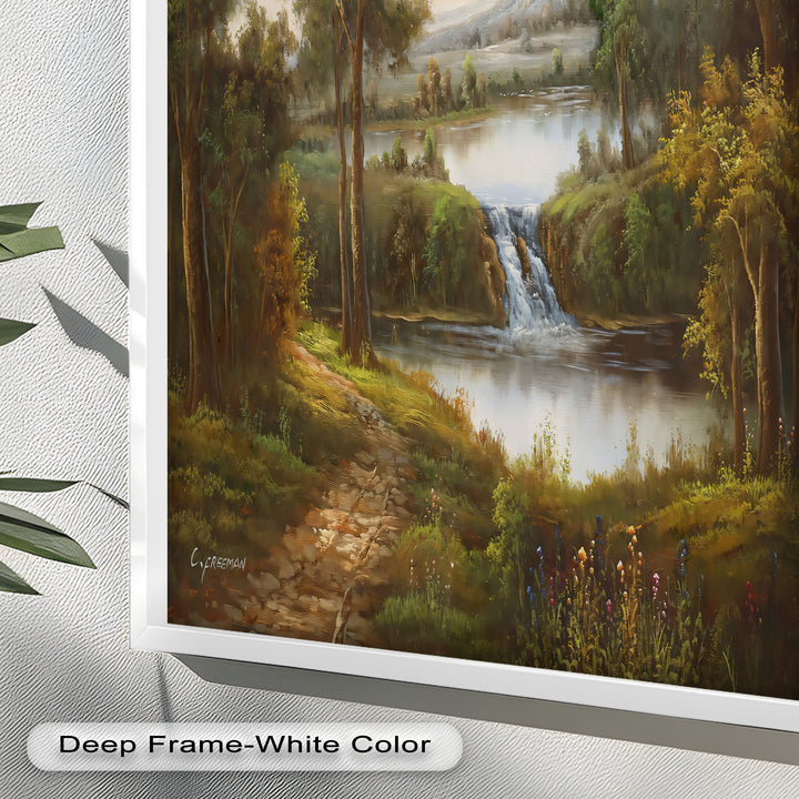 Tranquil Forest Cascade – Vintage Oil Painting