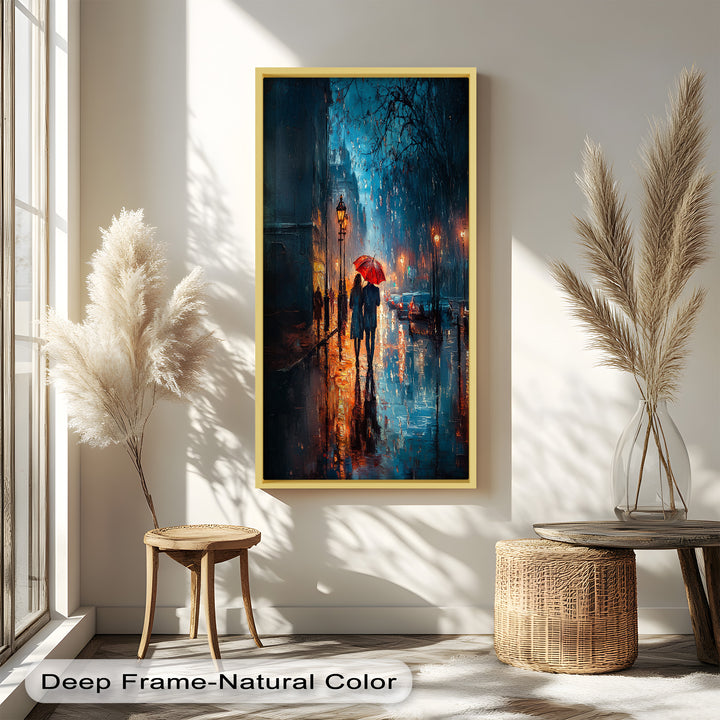 Romantic Couple in Rainy City - Love Oil Painting