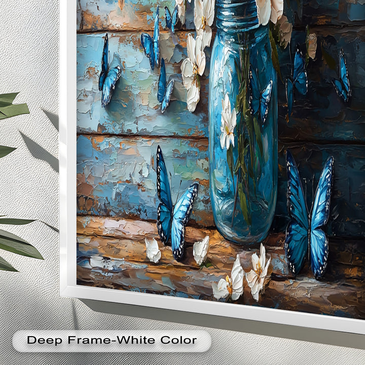 Flowers and Blue Butterflies – Elegant Nature Oil Painting