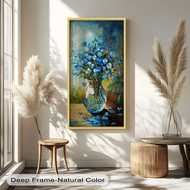 Blue Wildflower Bouquet Wall Art – Floral Oil Painting