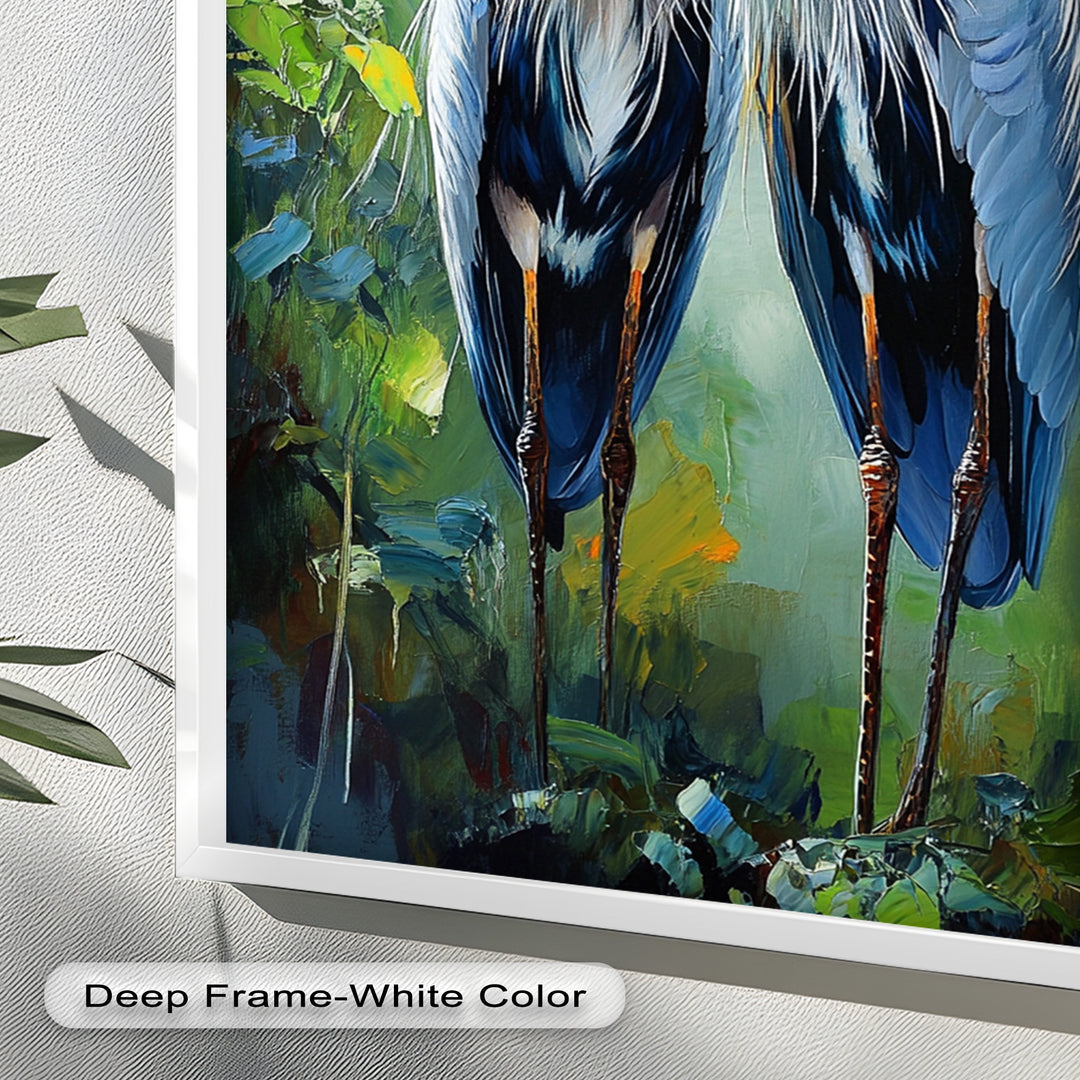 Pair of Herons in Forest Light – Animal Oil Painting