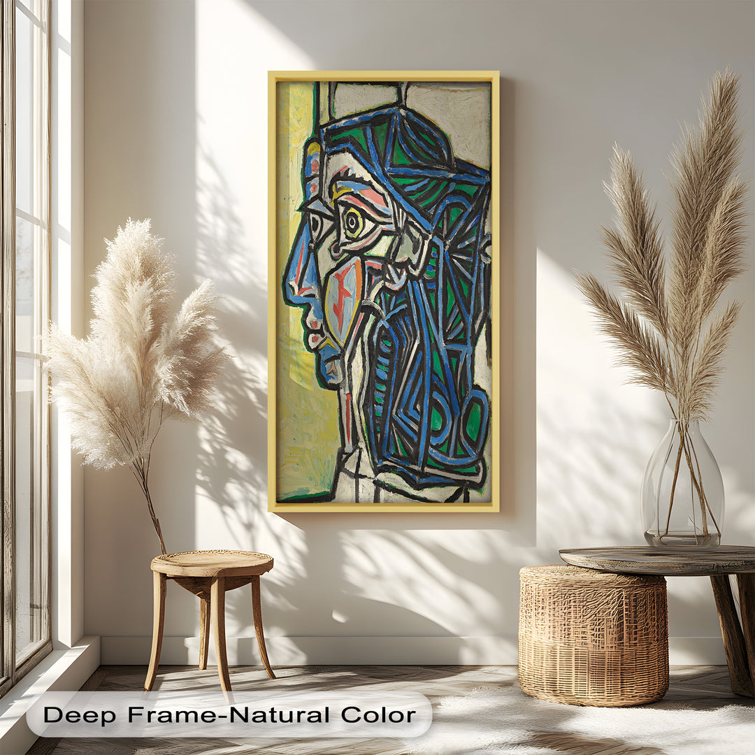 Geometric Portrait with Cyan and Emerald Tones - Picasso Oil Painting
