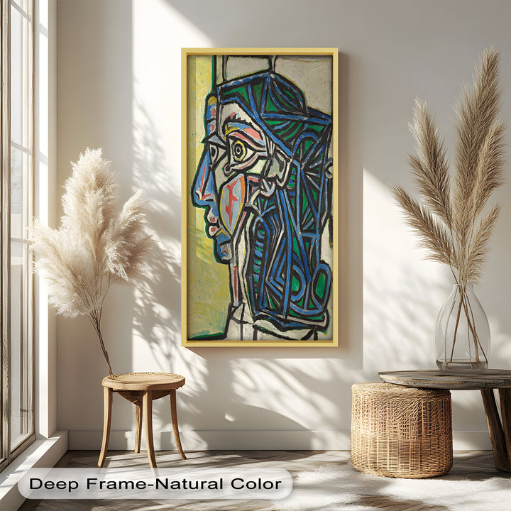 Geometric Portrait with Cyan and Emerald Tones - Picasso Oil Painting