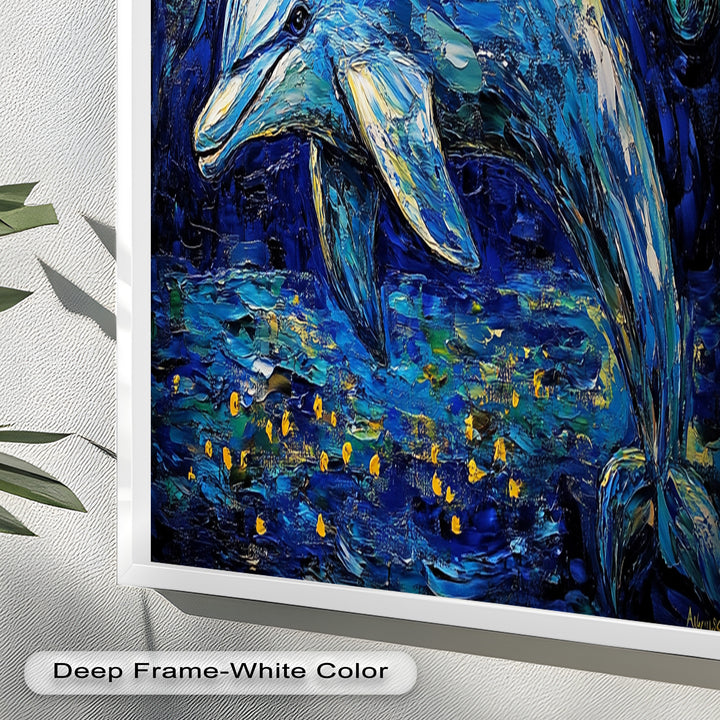 Starry Night Dolphin in Ocean Dreamscape – Animal Oil Painting