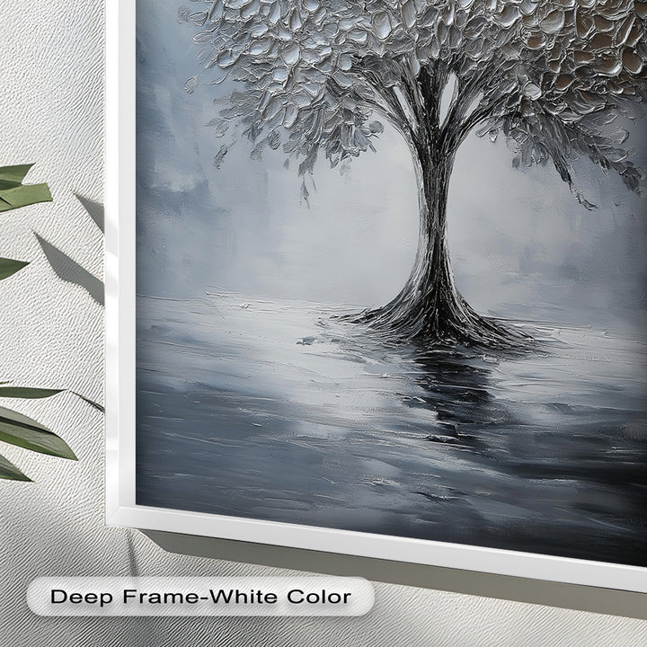 Silver Stillness – Tree in Monochrome Abstract Oil Painting
