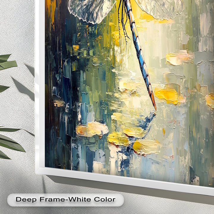 Shimmering Dragonfly Over Lily Pond – Animal Oil Painting