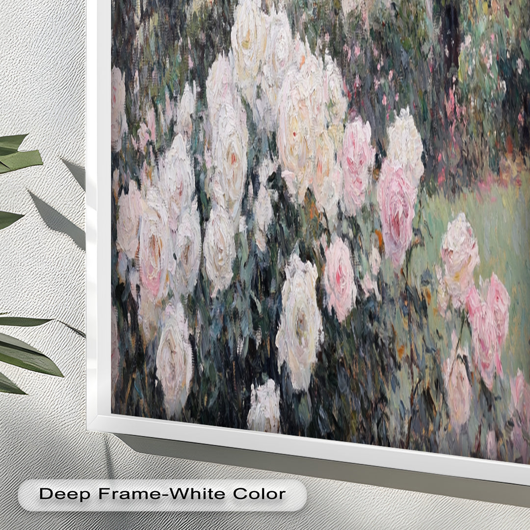 Cottage Garden Roses – Impressionist Floral House Scene Oil Painting