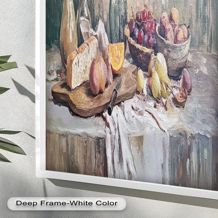 Rustic Fruit & Bread Still Life – Framed Oil Painting