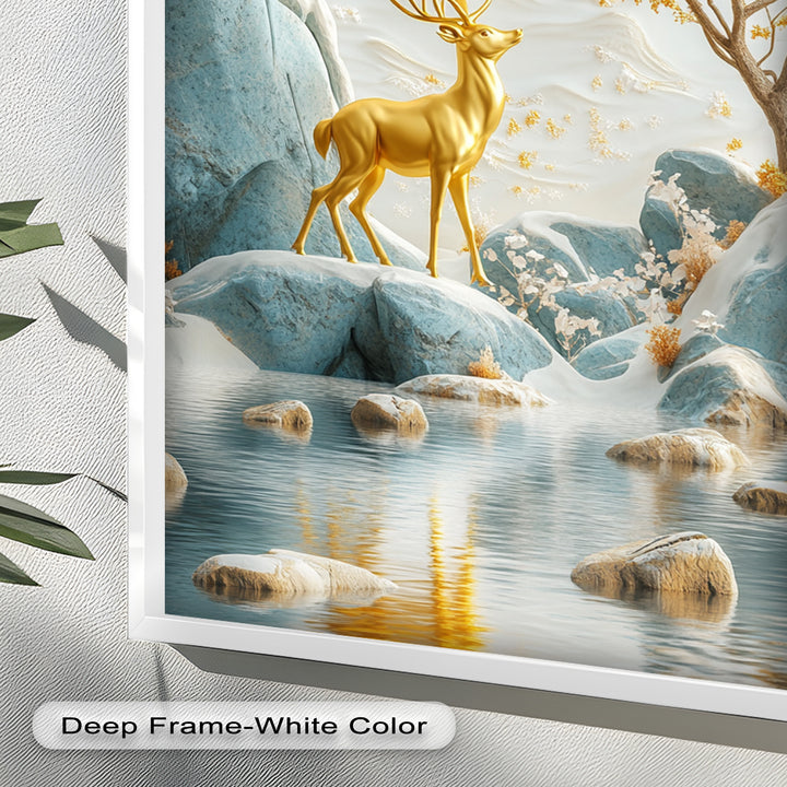 Golden Deer in Snowy Mountain - Animal Oil Painting