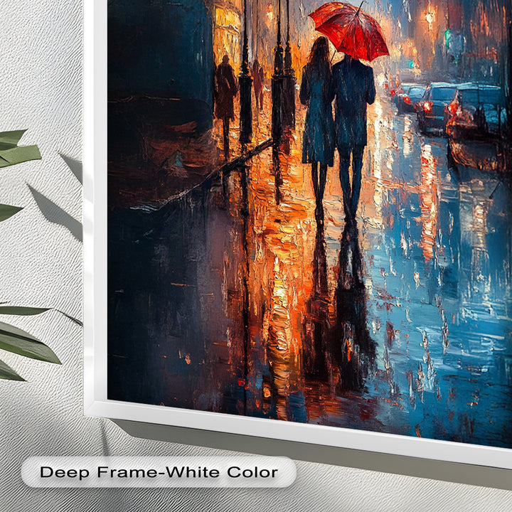 Lovers in the Rain – Romantic Night Street Oil Painting