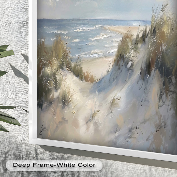 White Sand Beach Sandy Path Landscape – Coastal Oil Painting