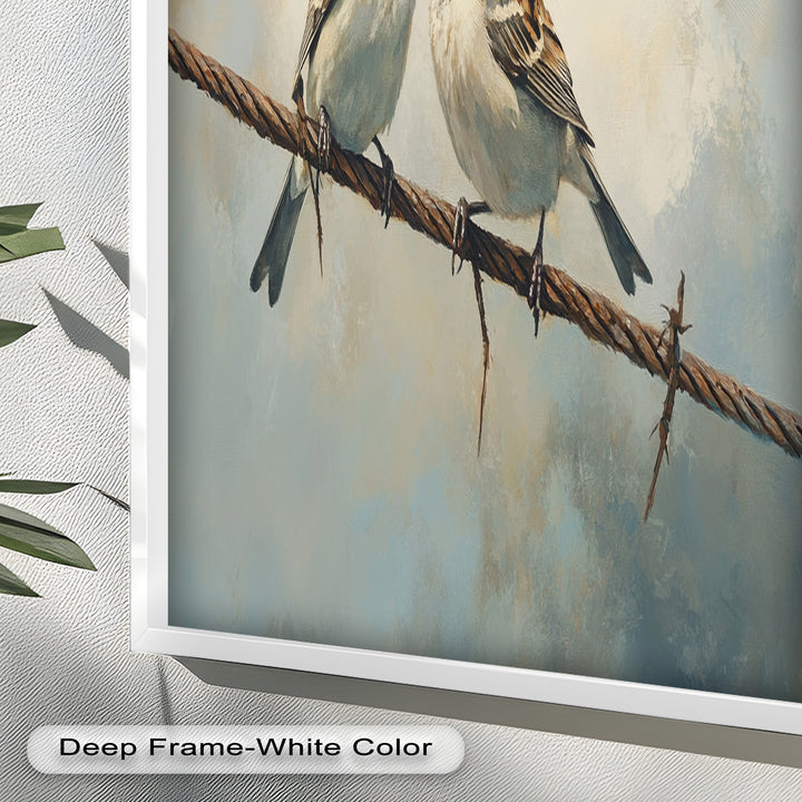 Two Sparrows on a Wire – Bird Oil Painting