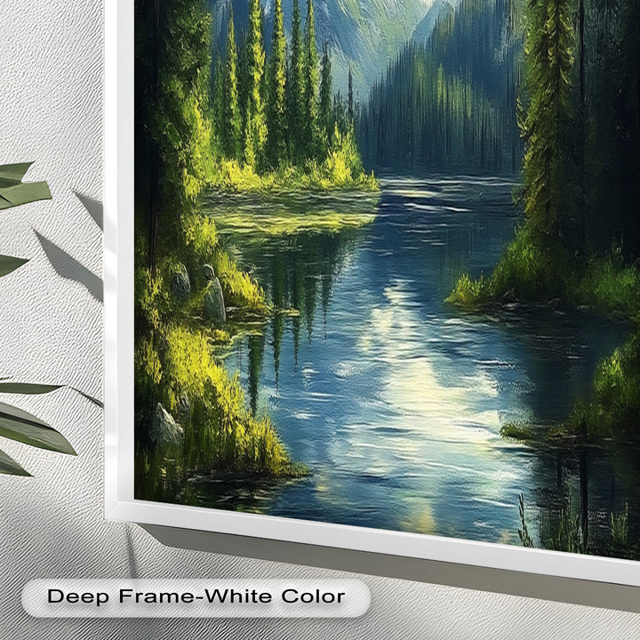 Bergsee-Wald-Wandkunst – Gerahmtes Ölgemälde