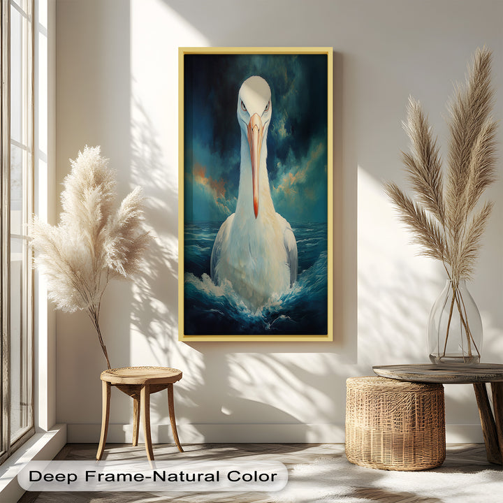 Stork Amid Ocean Storm - Animal Oil Painting